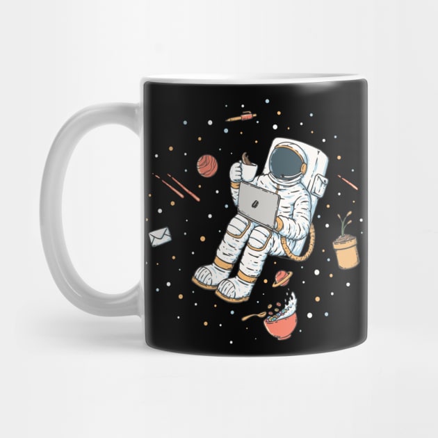 Astronaut Working from Home with Coffee - Space Office Art by LukmannHak